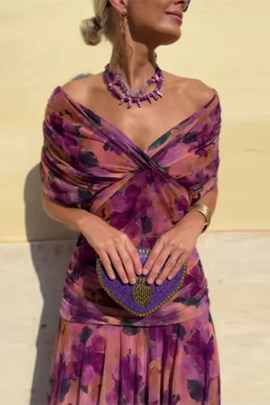 Florendra | Long Floral V Neck Dress