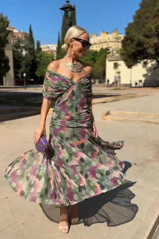 Florendra | Long Floral V Neck Dress