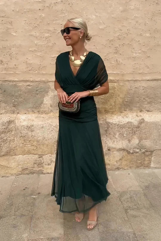 Florendra | Long Floral V Neck Dress