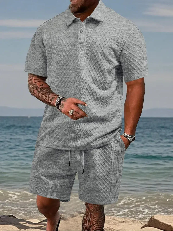 Men's Two-Piece Summer Outfit: Solid Polo & Drawstring Shorts, Cozy Breathable for Daily Wear